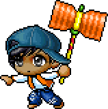 Blue Cap / Orange Baseball Jacket / Ripped Jeans / Orange Toy Hammer