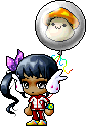 Bunny Earmuffs / Orange Mushroom Balloon / Blue Watch / Red Trainer Jacket / Red Trainer Pants / Yellow Rainbow Sneaks